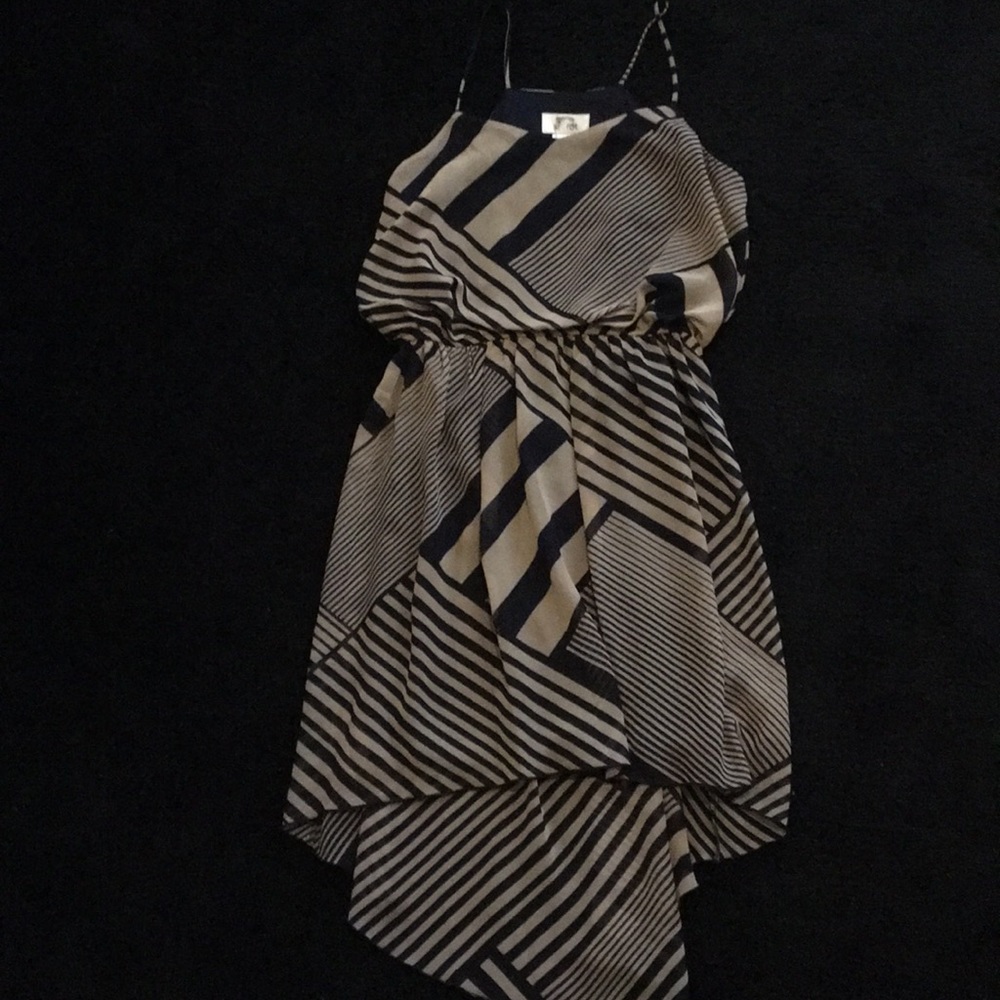 Tan & Navy High Low Dress
